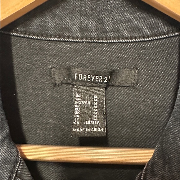 F21 Denim puff sleeve Grey Black denim jean mini dress long sleeve belted medium - Picture 6 of 8